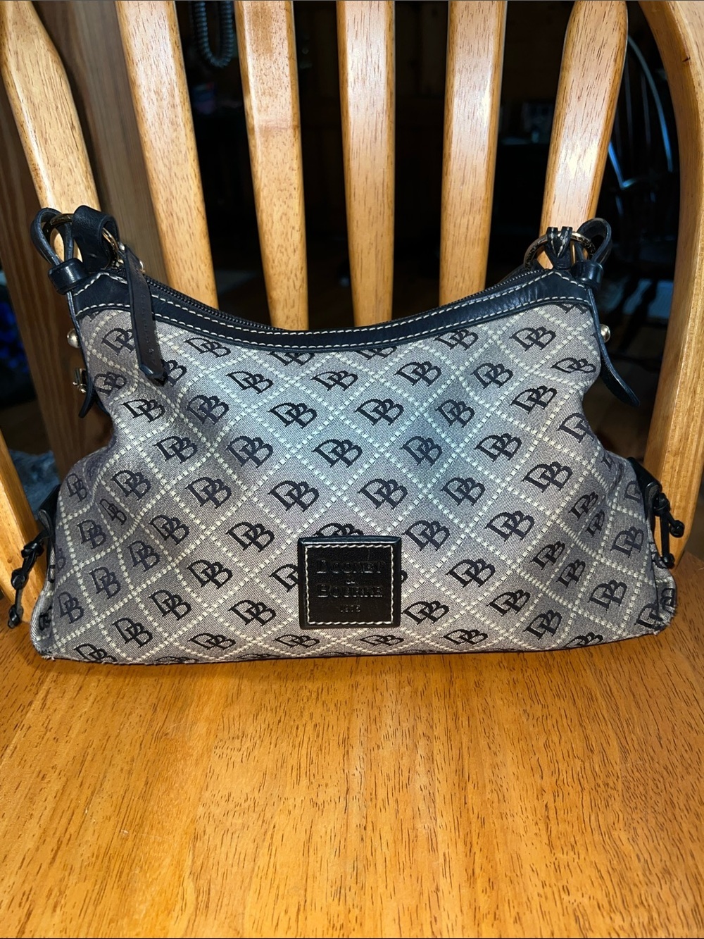 Dooney & Bourke Black and Gray Logo Shoulder Bag Y2K